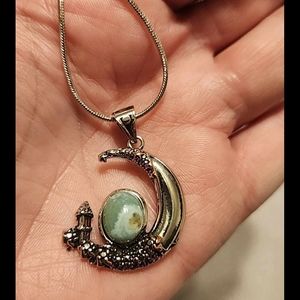 Moon and castle larimar  charm